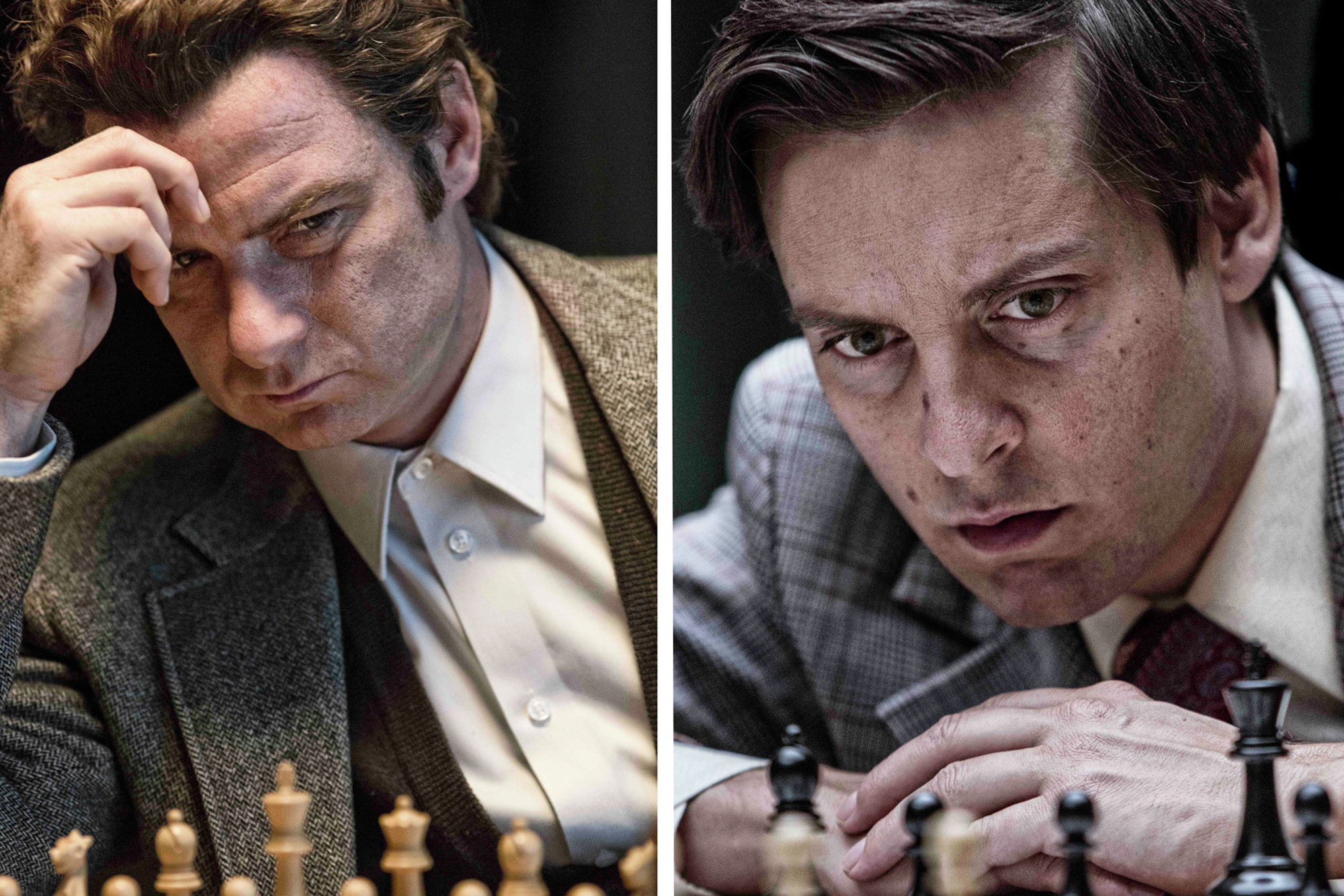PAWN SACRIFICE- 2014 FILM STILL - Liev Schreiber and Tobey Maguire -