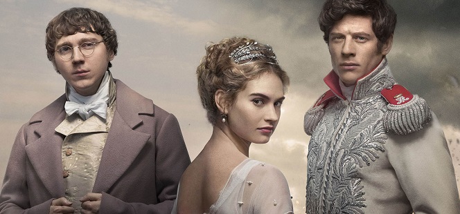 WARNING: Embargoed for publication until 00:00:01 on 20/11/2015 - Programme Name: War & Peace - TX: n/a - Episode: War & Peace - Generics (No. Generics) - Picture Shows:  Prince Andrei (JAMES NORTON), Natasha Rostov (LILY JAMES), Pierre Bezukhov (PAUL DANO) - (C) BBC - Photographer: Mitch Jenkins