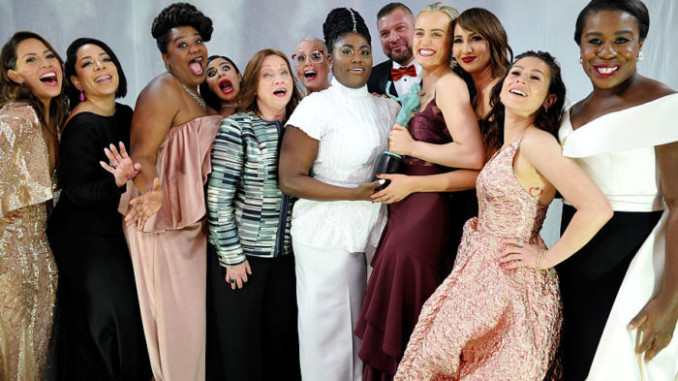 LOS ANGELES, CA - JANUARY 29: The cast of Orange is the New Black celebrates backstage at The 23rd Annual Screen Actors Guild Awards at The Shrine Auditorium on January 29, 2017 in Los Angeles, California. 26592_018 (Photo by John Sciulli/Getty Images for TNT)