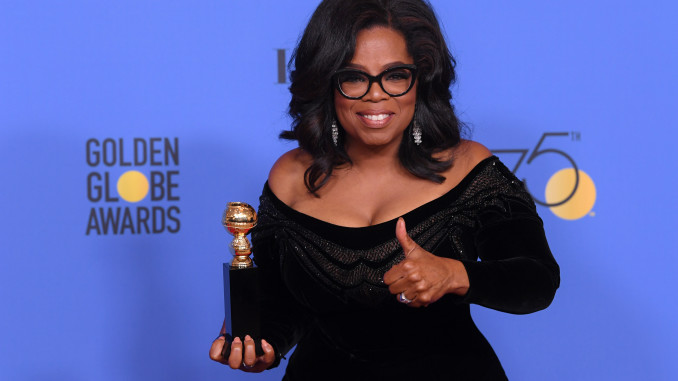 Mandatory Credit: Photo by David Fisher/REX/Shutterstock (9307692ex) Oprah Winfrey - Cecil B. DeMille Award 75th Annual Golden Globe Awards, Press Room, Los Angeles, USA - 07 Jan 2018